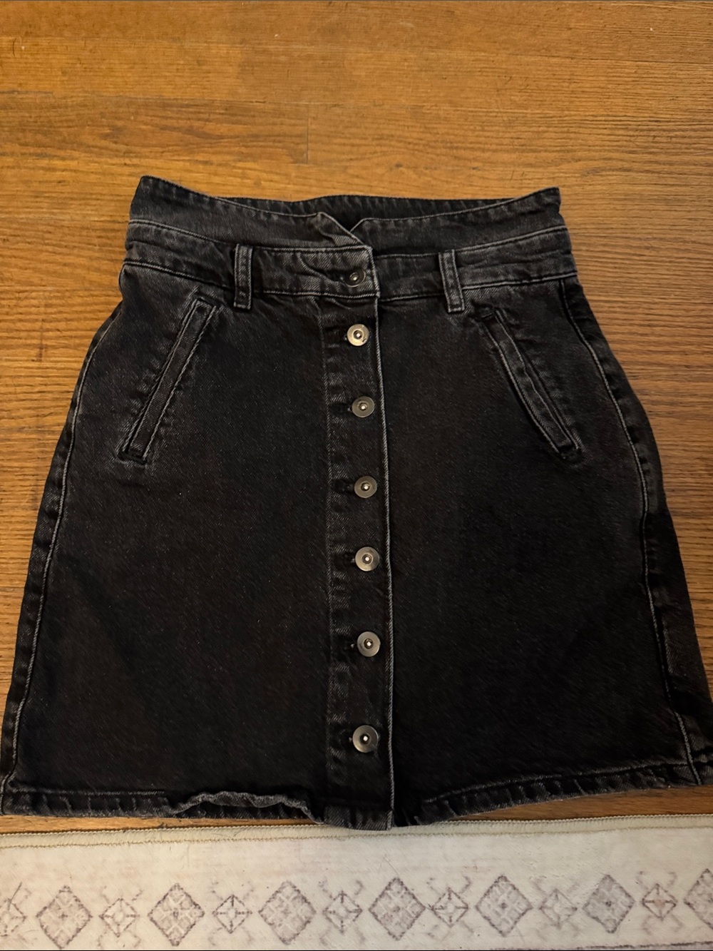 Pilcro and the Letterpress Black Button-Front Mini Skirt